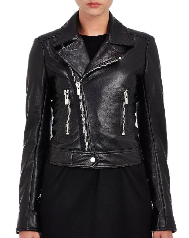 Women’s satin jackets for evening wear -Super Oliya Women Biker Real Leather Jackets