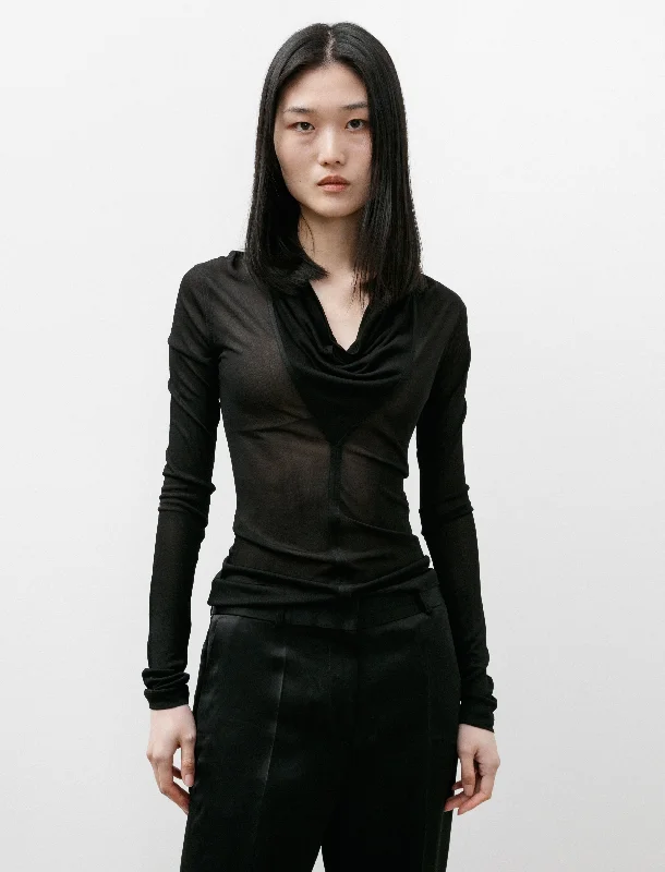 Women’s velvet tops for elegant texture -Draped V-Neck Top Black