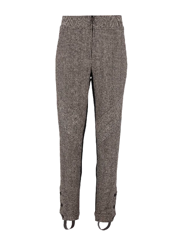 Women’s flare trousers for retro chic -herringbone wool stirrup trousers