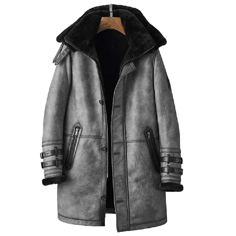 Women’s trench-style jackets for rainy days -Gray B3 Shearling Aviator Long Coat Men