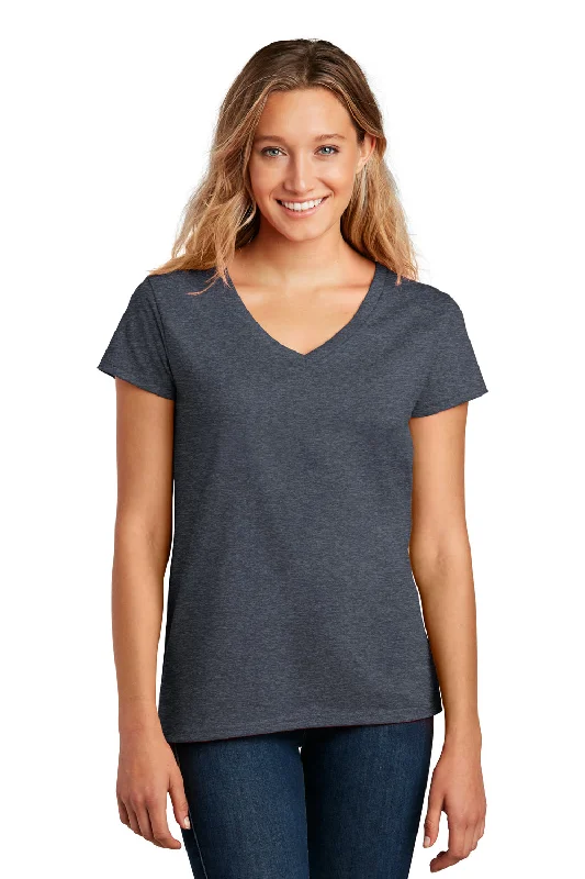 Women’s velvet tops for elegant texture -District Womens Re-Tee Short Sleeve V-Neck T-Shirt - Heather Navy Blue