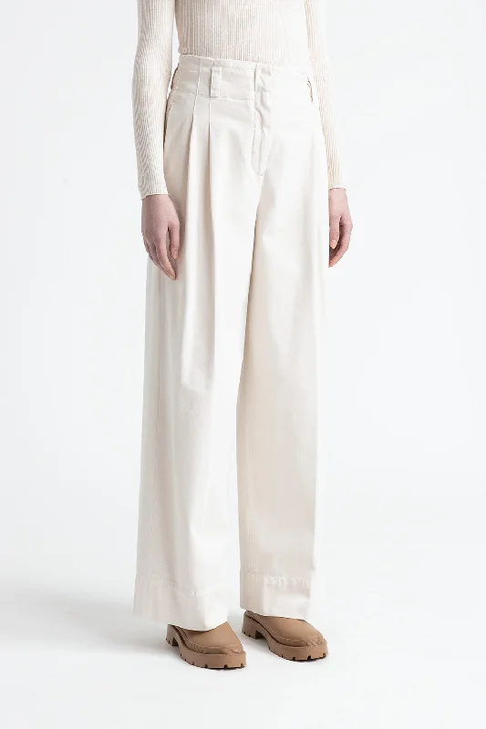 Women’s slouchy pants for casual comfort -Cotton gabardine palazzo trousers