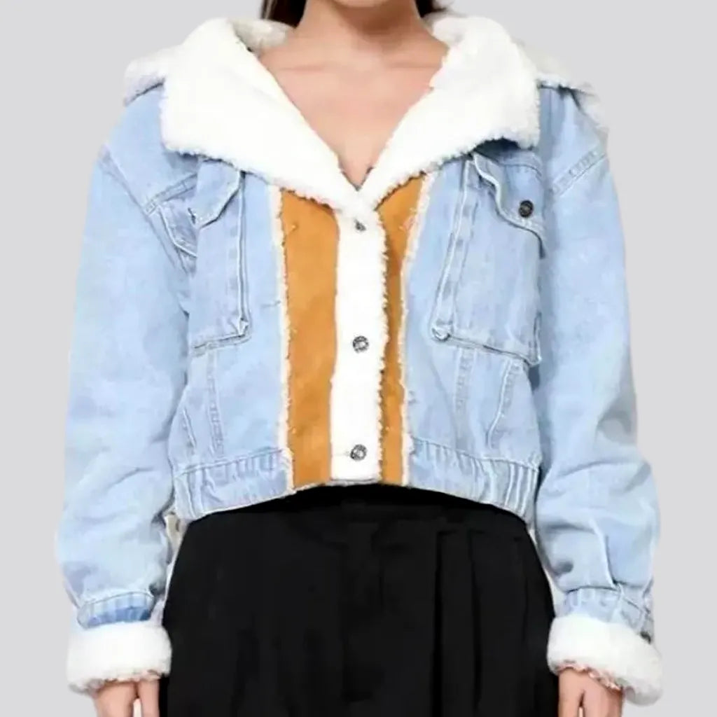 Women’s structured jackets for modern fashion -Light-wash hooded denim jacket for women