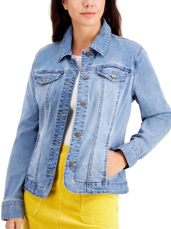 Women’s quilted coat for stylish warmth -Women's Washad Petite Stretch Denim Jacket,Light Blue