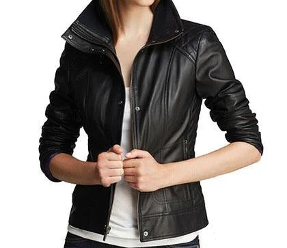 Women’s parka coats for extreme cold weather -Women Classic Faux Leather Jackets: Diamond