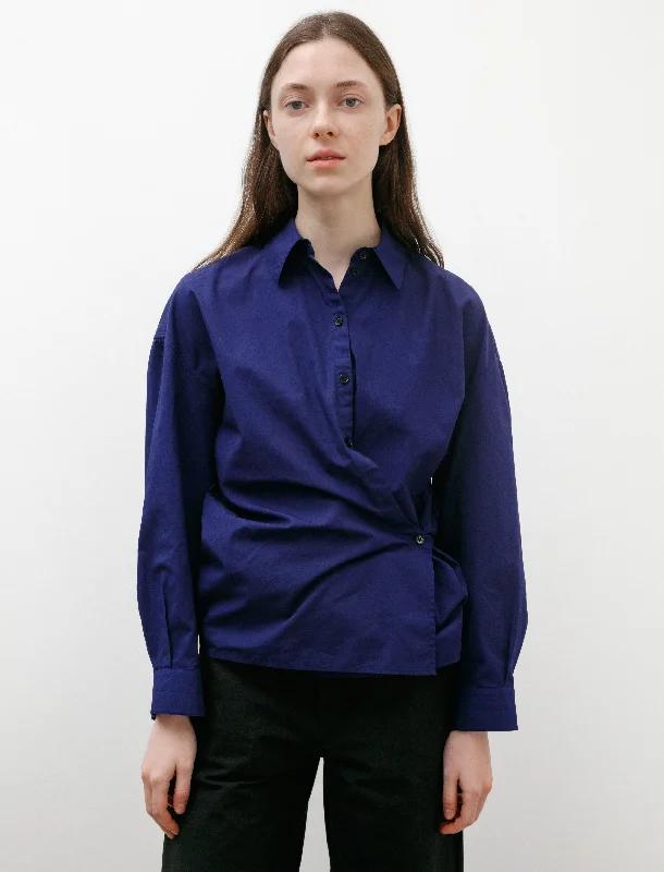 Women’s fleece-lined tops for winter comfort -Straight Collar Twisted Shirt Blue Violet