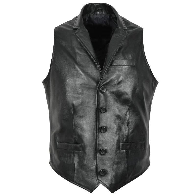 Women’s faux fur-lined coats for extra warmth -Men Party Black Premium Leather Waistcoat