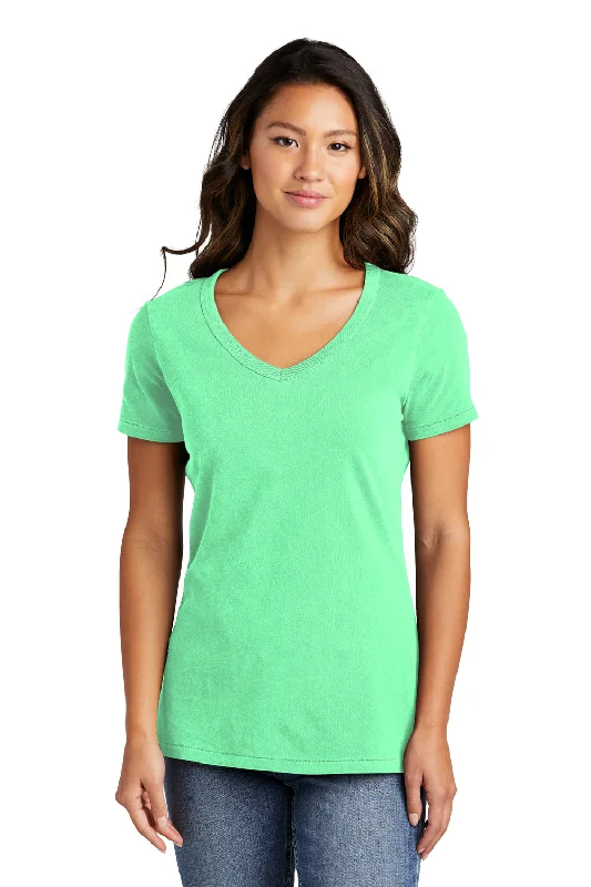 Women’s tie-back tops for adjustable style -Port & Company Womens Beach Wash Garment Dyed Short Sleeve V-Neck T-Shirt - Jadeite Green