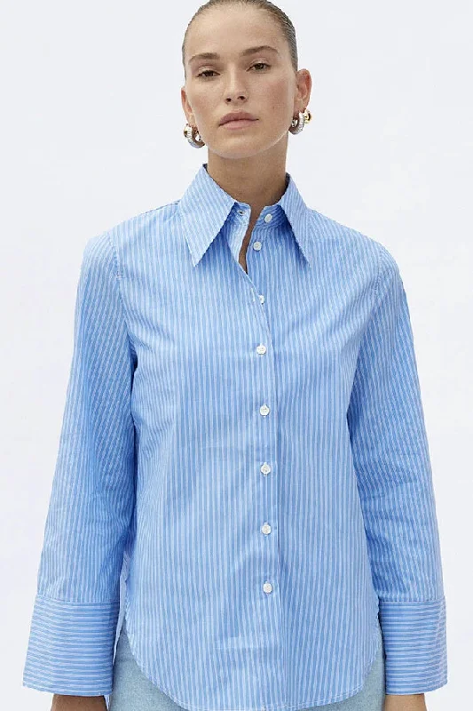 Women’s asymmetrical blouse tops for edgy design -BLANCA Womens Fern Shirt - Azure