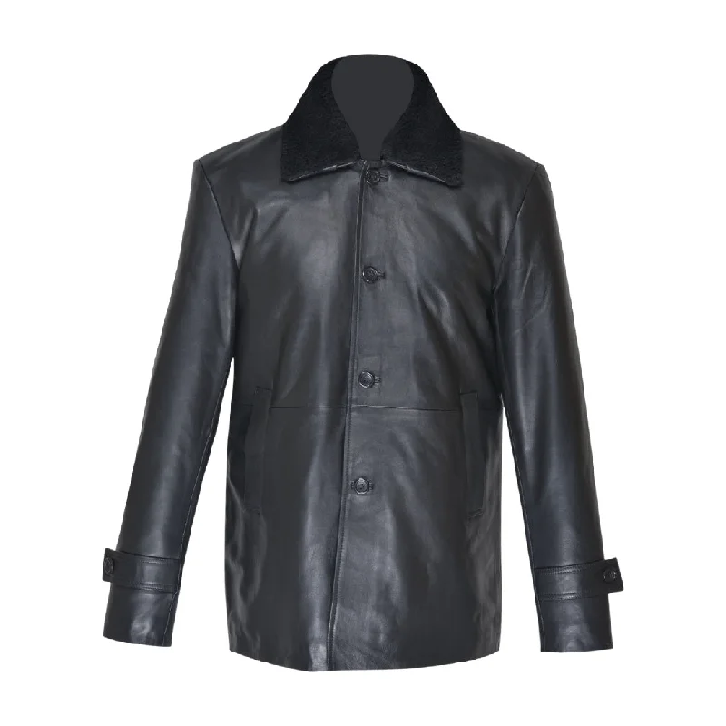 Women’s faux leather jackets for trendy edge -Eric's black leather car coat with fur collar