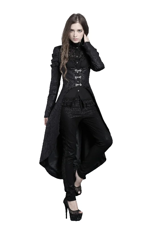 Women’s fleece zip-up jackets for casual warmth -Gothic floor-length cocktail gown jacket coat JW091