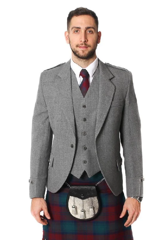 Women’s checkered coats for stylish patterns -Tweed Argyle Jacket and 5 Button Vest - Light Grey Tweed