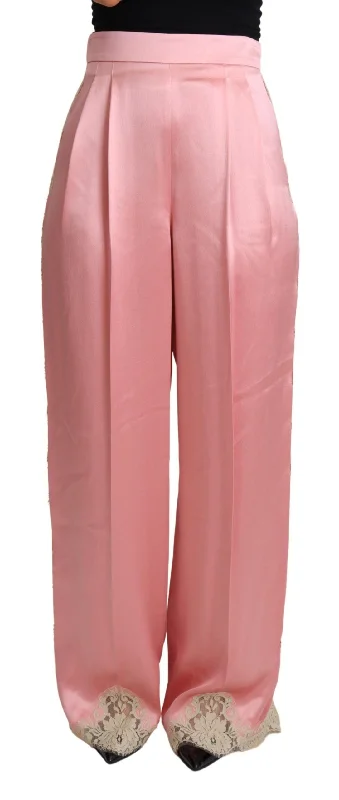 Women’s zippered cargo pants for utility wear -Dolce & Gabbana Silk Blend Satin Wide-Leg Pants in Women's