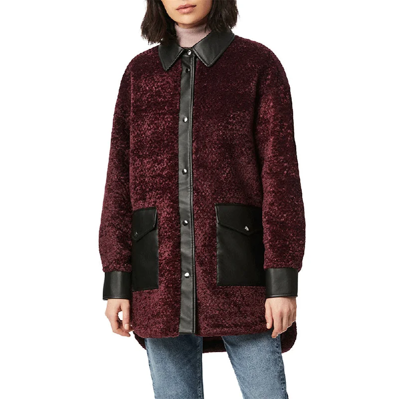 Women’s trench-style jackets for rainy days -Women's Faux Fur Leather Detail Jacket,Dark Purple