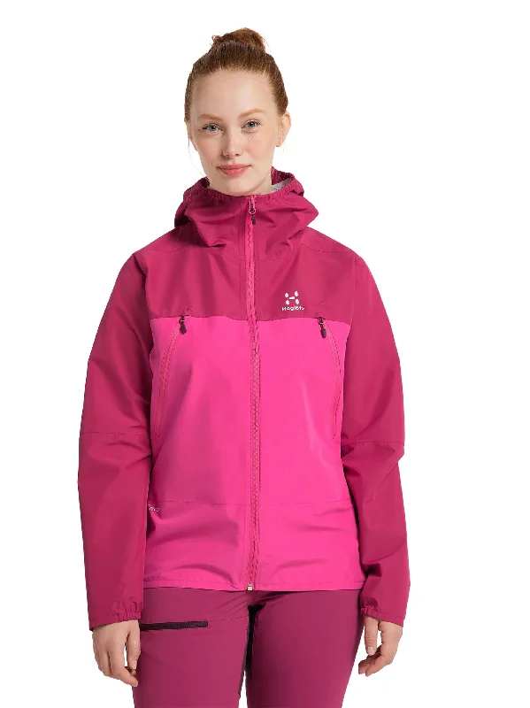 Women’s zip-up rain jackets for rainy days -Women's Color Block Zipper Fly Jacket,Pink