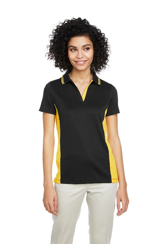 Women’s boxy tops for relaxed fit -Harriton Womens Flash Performance Moisture Wicking Colorblock Short Sleeve Polo Shirt - Black/Sunray Yellow