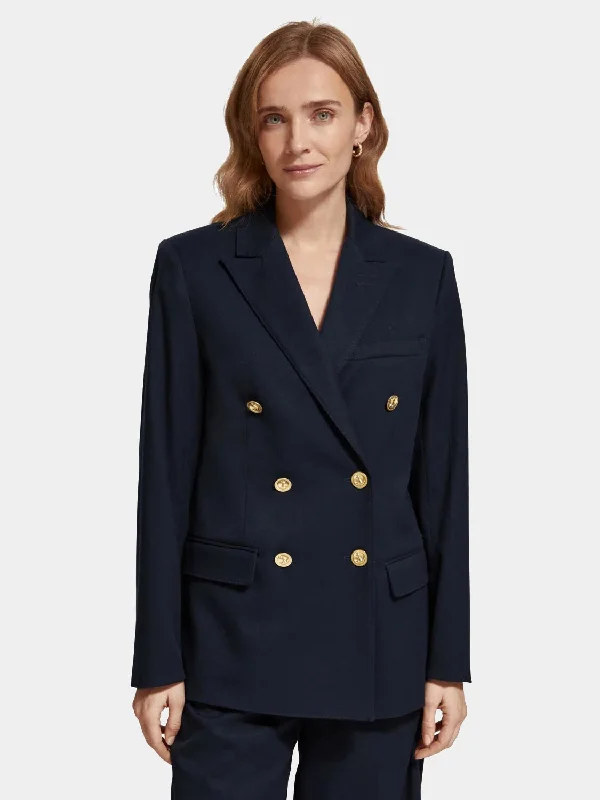 Women’s structured jackets for modern fashion -Twill double-breasted blazer