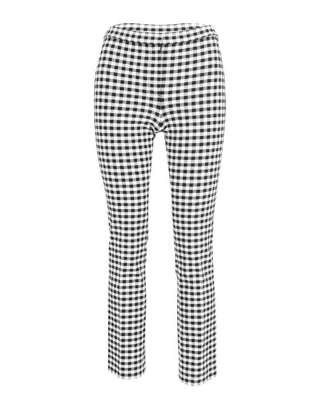 Women’s slouchy pants for casual comfort -Theory Checked Trousers in Black & White Viscose