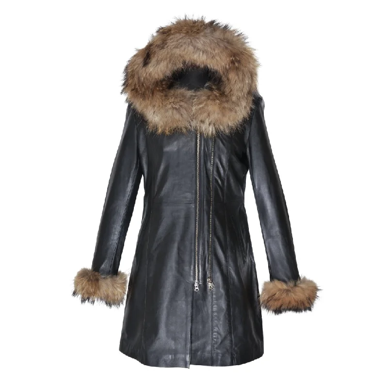 Women’s military jackets for rugged charm -Natalie black winter coat with fur cuffs