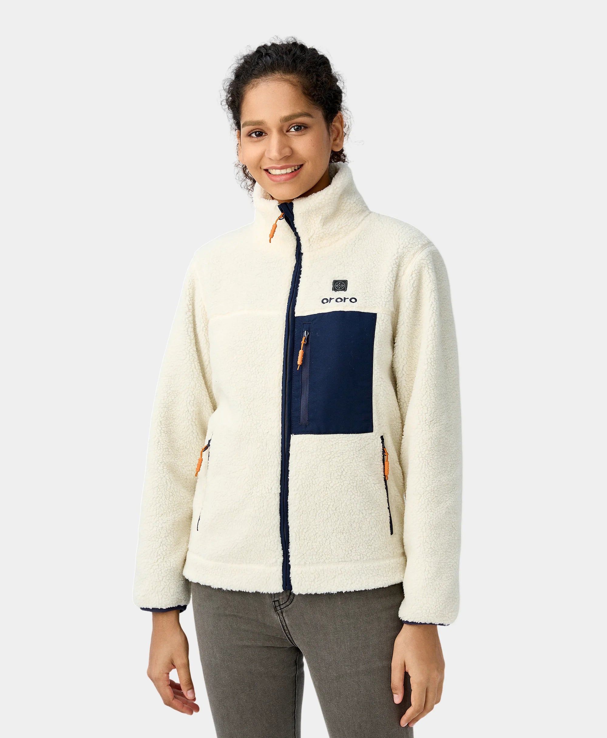 Women’s sporty jackets for active lifestyle -Women's Colorblock Recycled Fleece Heated Jacket - White