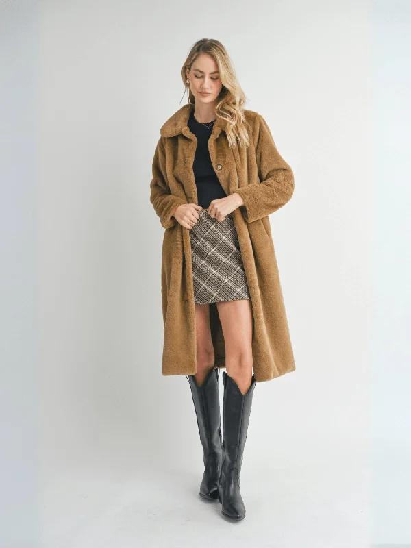 Women’s tailored blazers for office wear -Eden Faux Fur Long Coat