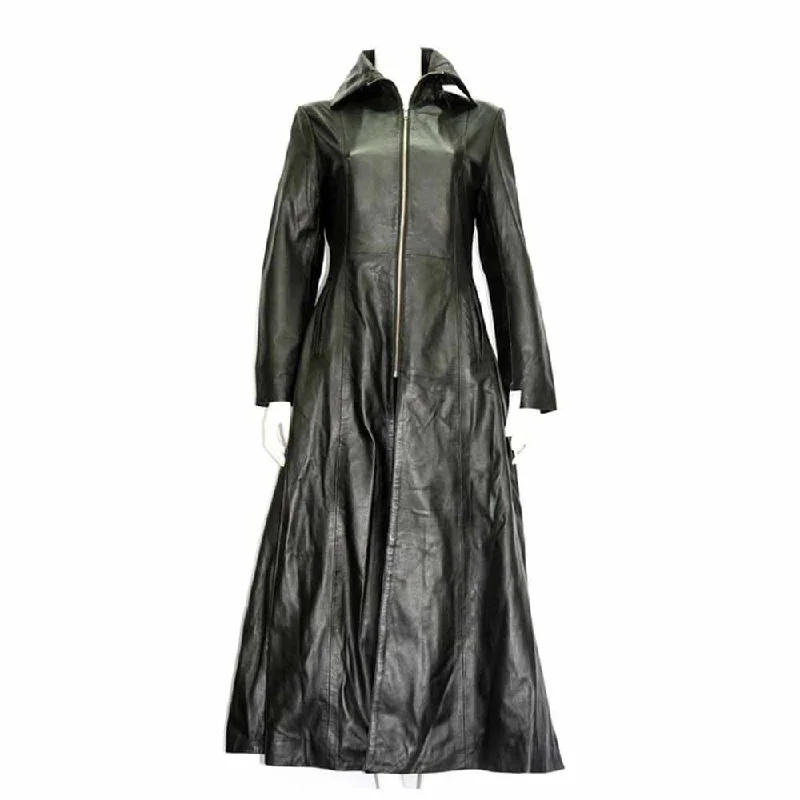 Women’s softshell jackets for outdoor activities -Full Length Black Leather Midnight Coat Women