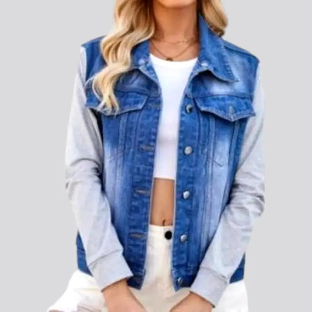 Women’s tailored blazers for office wear -Street cotton-sleeves denim jacket for women