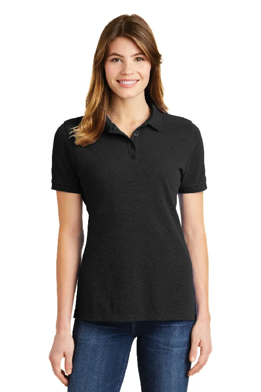 Women’s cami tops for layering outfits -Port & Company Womens Stain Resistant Short Sleeve Polo Shirt - Jet Black - Closeout