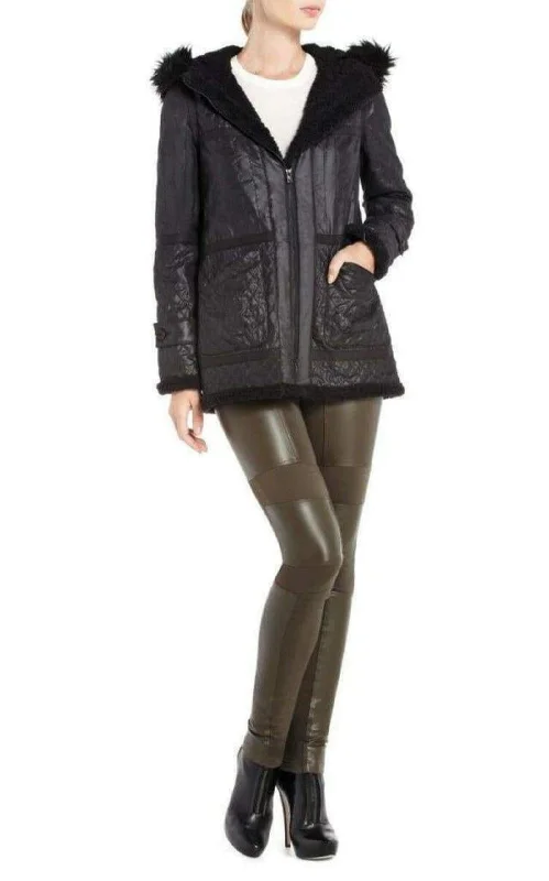 Women’s biker jackets for tough-chic style -Black Genova Quilted Distressed Coat