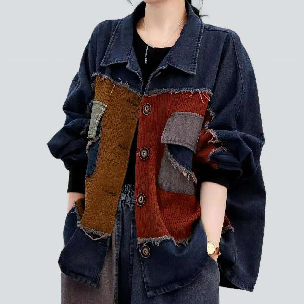 Women’s hooded coats for cold weather protection -Chore distressed jean jacket
 for women