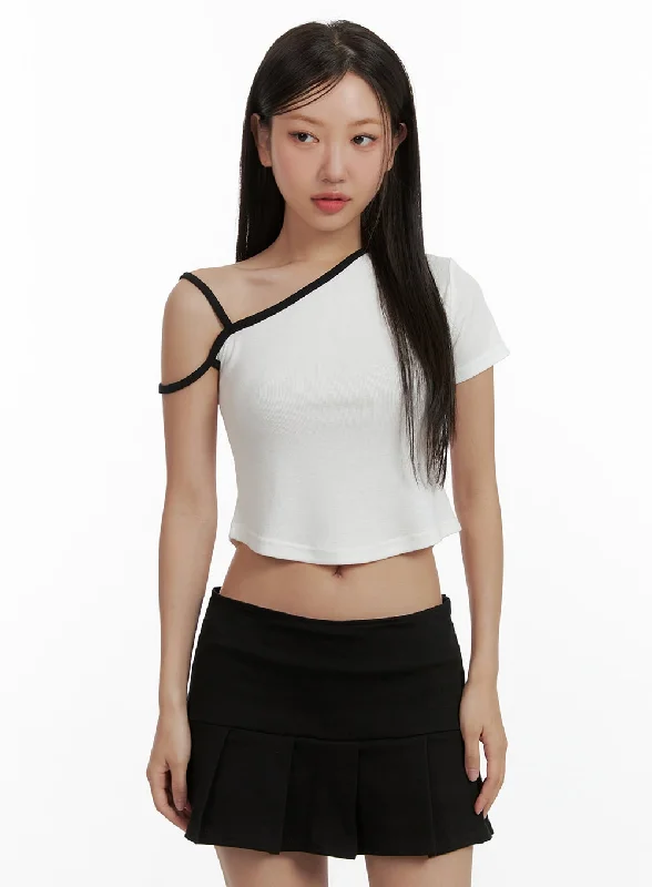 Women’s tie-back tops for adjustable style -One-Shoulder Crop Tee CU407