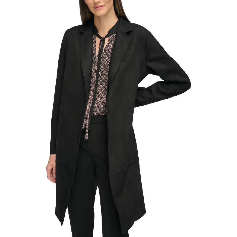 Women’s classic blazers for office fashion -Womens Faux Suede Office Open-Front Blazer