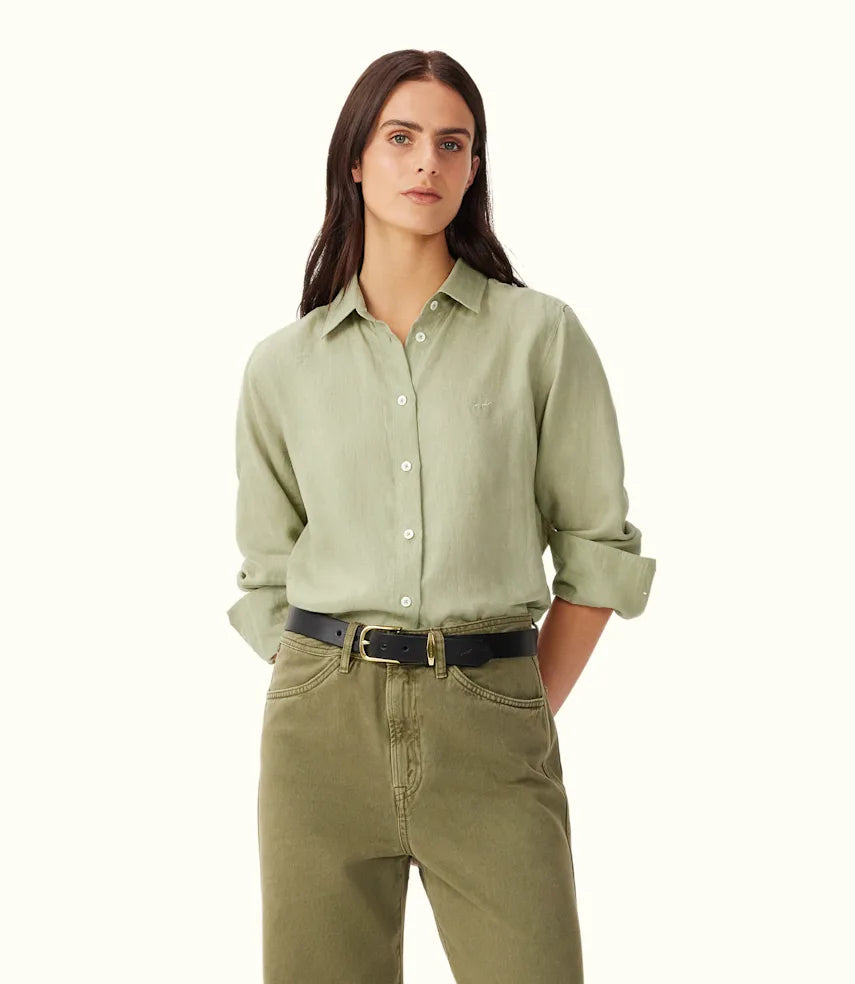 Women’s ringer t-shirts for retro style -R.M.Williams - Highgate Shirt - Moss Green