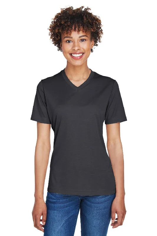 Women’s cold shoulder tops for modern look -Team 365 Womens Sonic Performance Heather Moisture Wicking Short Sleeve V-Neck T-Shirt - Heather Black