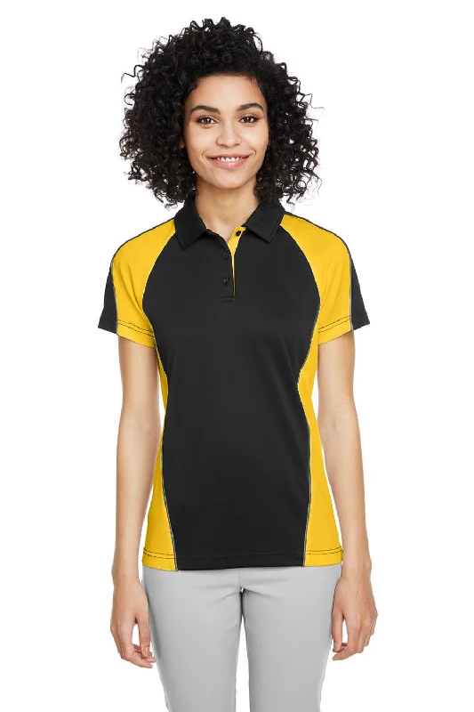 Women’s printed tops for bold patterns -Harriton Womens Advantage Performance Moisture Wicking Colorblock Short Sleeve Polo Shirt - Black/Sunray Yellow