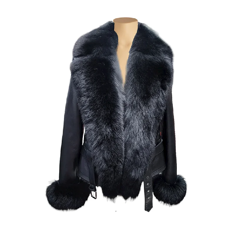 Women’s denim jackets for casual outfits -Petra Women's Shearling Coat With Removable Fox Fur Trim