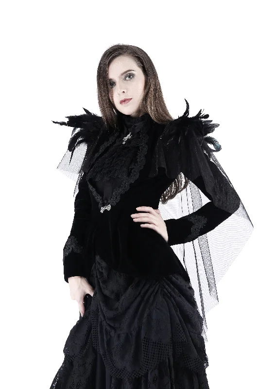 Women’s winter coats for cold weather protection -Gothic velvet jacket with swallow shoulder JW116