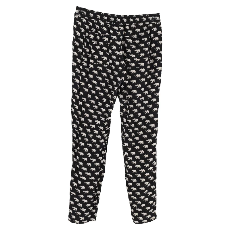 Women’s satin wide-leg pants for elegant evenings -Weekend Max Mara Elephant Print Straight Leg Pants in Black Silk