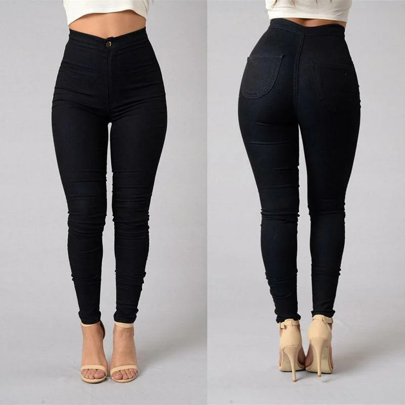 Women’s cuffed pants for trendy touch -New Fashion Casual Womens Ladies Denim Skinny High Waist Stretch Jeans