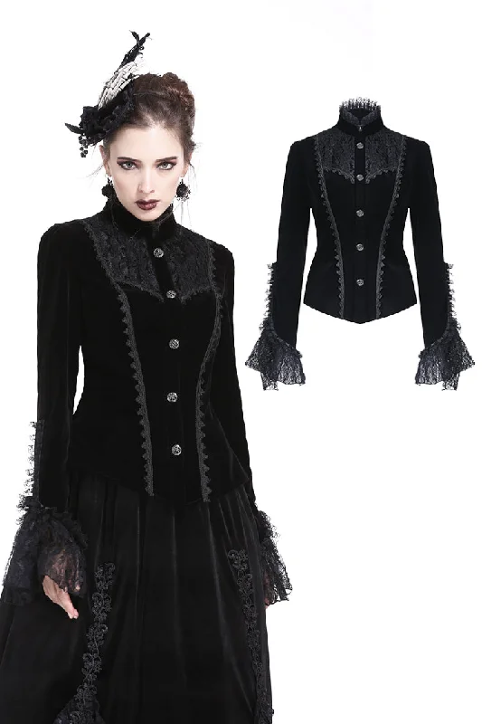 Women’s denim jacket coats for laid-back fashion -Gothic elegant lacey velvet blouse-shape jacket JW173