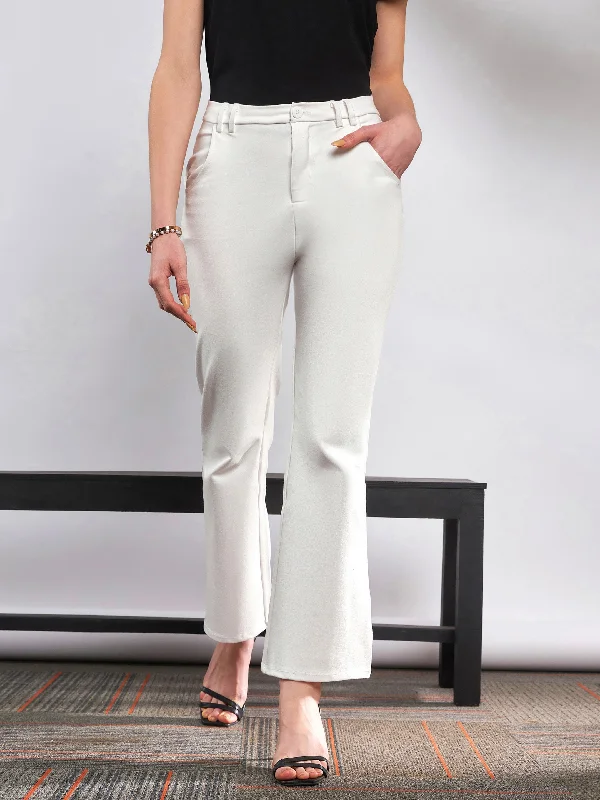 Women’s straight-leg jeans for everyday wear -Women White Knit Bell Bottom Pants