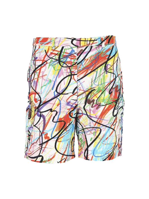 Women’s wool pants for winter warmth -multicolour scribble shorts