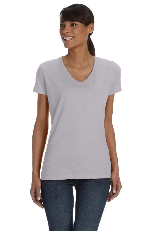 Women’s relaxed sleeve tops for comfortable style -Fruit Of The Loom Womens HD Jersey Short Sleeve V-Neck T-Shirt - Heather Grey - Closeout