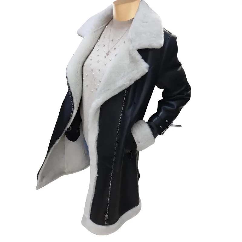 Women’s hoodie jackets for relaxed look -Katy's Black Shearling Aviator Long coat