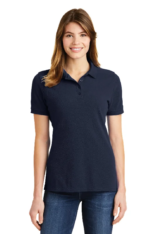 Women’s crewneck tops for casual style -Port & Company Womens Stain Resistant Short Sleeve Polo Shirt - Deep Navy Blue - Closeout