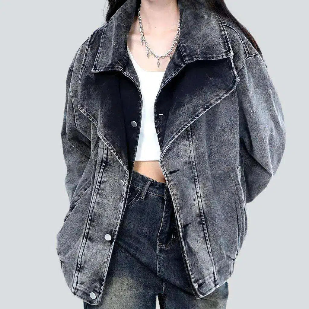 Women’s wool coats for stylish warmth -Rubber hem women's jeans jacket