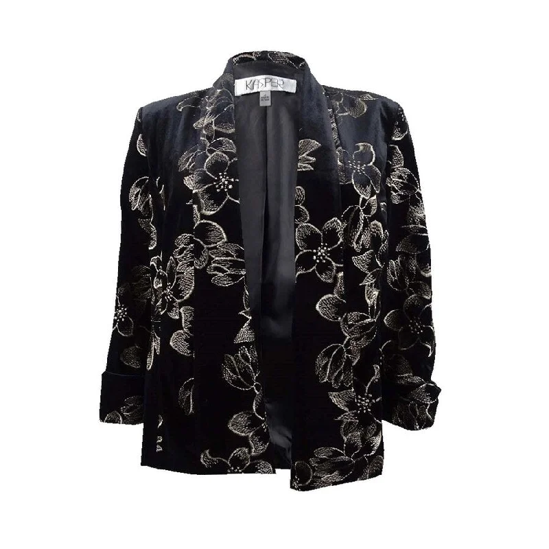 Women’s cape coats for dramatic flair -Kasper Women's Floral-Print Velvet Flyaway Jacket