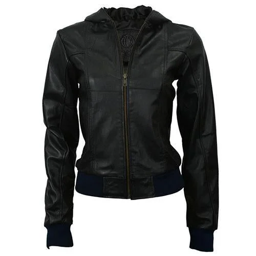 Women’s parka jackets for cold weather protection -Super Hooded Women Bomber Real Leather Jackets