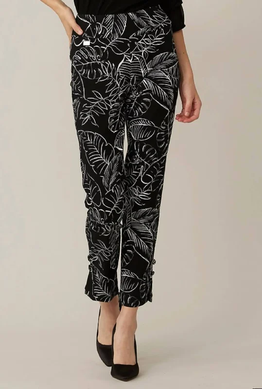 Women’s checked shorts for trendy summer style -Palm Print Cropped Pant In Black Vanilla