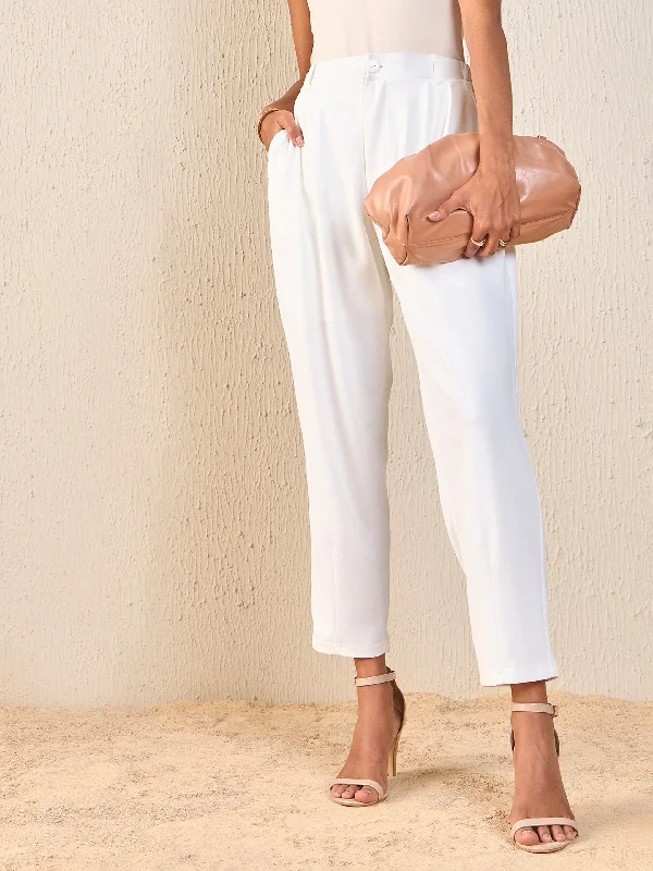 Women’s dressy pants for office wear -Women White Tapered Pants